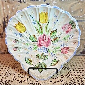 Blue Ridge China Southern Pottery Floral Theme Shell Shaped Plate (read)